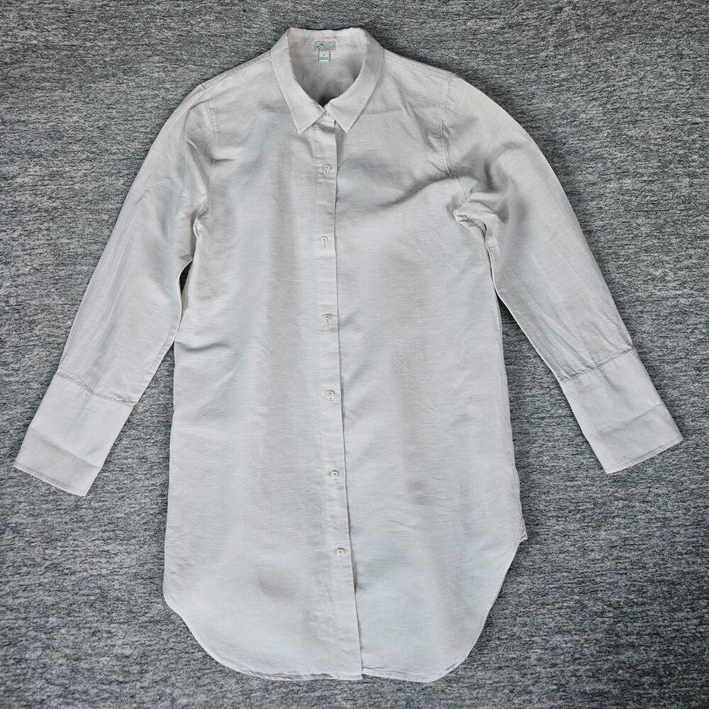 J. Crew Relaxed Fit Women's Beach Shirt Dress Coverup Linen Flax AK283 Size M